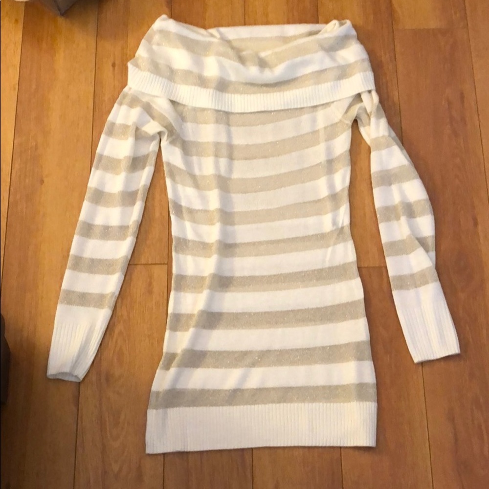 Arden B white and gold striped sweater